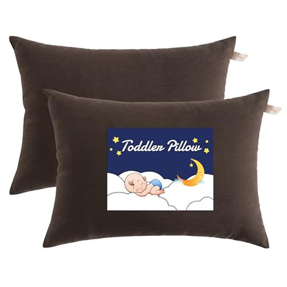 NTBAY Toddler Pillows, Set of 2, 13"x18", Dark Brown | Soft Microfiber Toddler Pillows with Down-Alternative Fill, 2 Pack 13 x 18 Inch Pillows for Beds, Daycare, and Travel - color: Dark Brown, size: 13"x18"