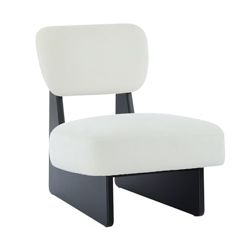 GDFStudio Upholstered Armless Accent Chairs Set of 2 Modern Side Chair Minimalist Leisure Chair with Backrest White Cusion for Living Room Bedroom Reading Room, Black Slid Wood Base - color: White Grey Cushioned Seat & Black Base