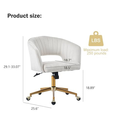 Velvet Office Desk Chair, Upholstered Home Office Desk Chairs with Adjustable Swivel Wheels, Ergonomic Office Chair for Living Room, Bedroom, Office, Vanity Study (Beige) - color: Beige