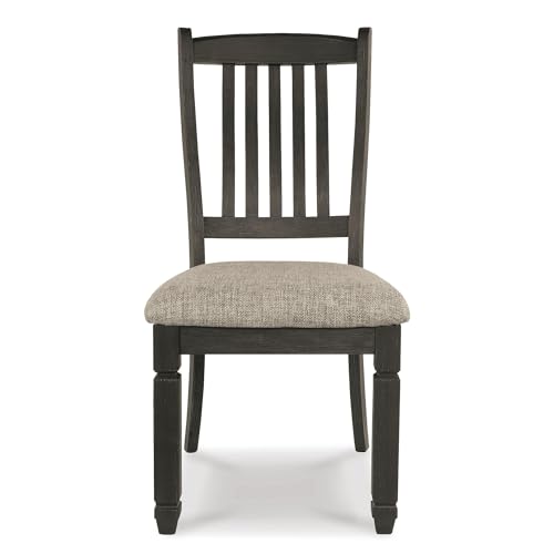 Signature Design by Ashley Tyler Creek Upholstered Dining Chairs, Set of 2 | Supportive slat-back solid and engineered wood frame, Grayish-brown cushioned seat, Reliable 250-lb capacity for daily use - color: Black