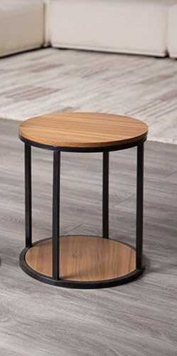 Penau Contemporary Nesting Side Tables, Metal Frame with Natural Solid Wood Tops, Space Saving Stackable Design, Set of 2, 15.5 x 15.5 x 17.5 Inchs, Black and Natural
