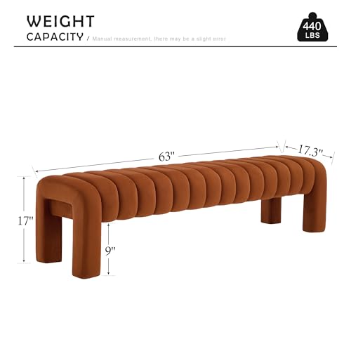 63" Bedroom Bench, Upholstered Entryway Bench, Modern End of Bed Ottoman with Solid Wood Legs and Adjustable Foot Pegs for Entryway, Dining Room and Living Room (Brown Velvet) - color: Brown Velvet, size: 63"