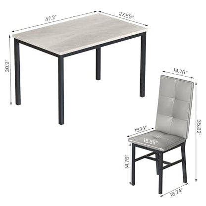 Hooseng Dining Table Set for 4, Faux Marble Small Kitchen Table with 4 PU Leather Chairs, Modern 5 Piece Dinner Table Set for Dining Room, Breakfast Nook, Samll Space, Grey - color: Grey