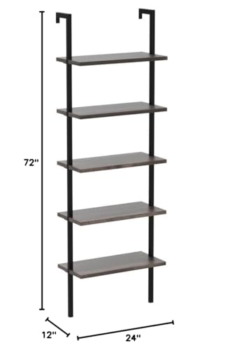 Nathan James 65501 Theo 5-Shelf Wood Modern Bookcase, Open Wall Mount Ladder Bookshelf with Industrial Metal Frame, Dark Walnut Brown/Black, Set of 2 - color: Theo Nutmeg/Black, size: Set of 2