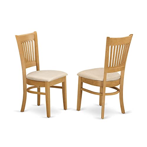 East West Furniture DLVA5-OAK-C 5 Piece Kitchen Table & Chairs Set Includes a Round Dining Room Table with Dropleaf and 4 Linen Fabric Upholstered Chairs, 42x42 Inch, Oak - color: Dlva5-oak-c