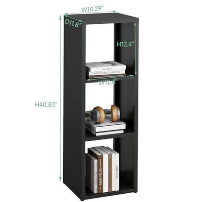 IRONMIX Metal 3 Cube Storage Organizer, Short Black Bookshelf with Storage Cabinet, Narrow Nightstands, Modern Cube Storage Shelf Slim Bedside Table for Small Places, Living Room, 15 min Assembly