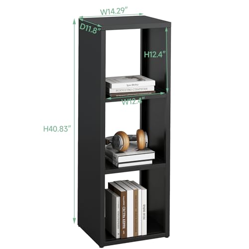 IRONMIX Metal 3 Cube Storage Organizer, Short Black Bookshelf with Storage Cabinet, Narrow Nightstands, Modern Cube Storage Shelf Slim Bedside Table for Small Places, Living Room, 15 min Assembly