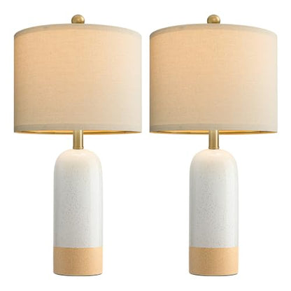 PoKat 24'' White Ceramic Table Lamps Set of 2, Farmhouse for Living Room | Modern Bedside Lamps for Bedroom, Two-Tones Design, Earthy Yellow Base, Splatter Pattern, Boho Lamps for Nightstand, Entryway - color: White & Earthy Yellow