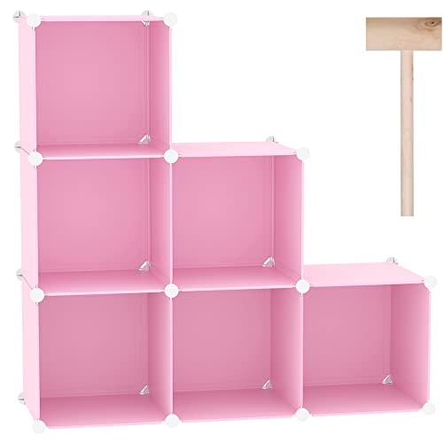 C&AHOME 6-Cube Storage Organizer Cube Shelf Closet Storage Bookcase, Pink | Stackable Cubby Storage, Bookshelf, Portable Plastic Storage Closet Organizer, DIY Modular Shelving Units for Home, Wardrobe - color: Pink