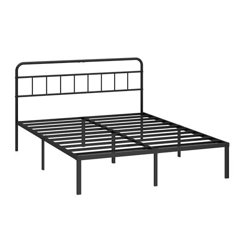 Kujielan 12 inches Full Size Bed Frame with Minimalist Headboard, Black | Metal Platform Base with Strong Metal Slats,Mattress Foundation for Under Bed Storage,Easy Assembly - size: Full