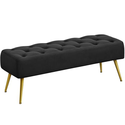 Yaheetech 45in Upholstered Velvet Ottoman Bench Seat with Gold Legs, Black | Tufted Upholstered Bench Seat, Bed Bench with Tapered Gold Metal Legs, Sized for Window Seat Entryway Living Room - color: Black