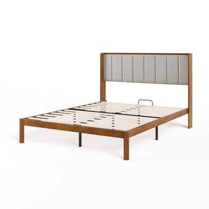 Zinus Jonas Bamboo Platform Bed Frame, Wingback Headboard, Queen | Mid-Century Modern Design, Plush Upholstered Comfort, Sustainable Bamboo, Fits Any Bedroom Style, No Box Spring Needed - size: Queen
