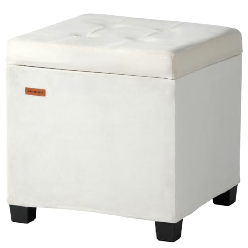 ABHENG Steel Frame Square Ottoman with Storage Off White UASND64W | 17.7" x 17.7" x 17.7", Hold 660 lbs, 48L Storage Capacity, Plush Velvet, Removable Lid, for Dorm Living Room - color: Velvet-off White, size: 17.7"D x 17.7"W x 17.7"H