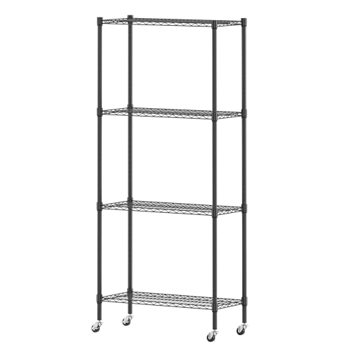 Homdox Heavy Duty 4-Tier Metal Shelving Unit with Adjustable Shelves, Rolling Storage Rack for Kitchen, Garage, Pantry, 29.92"x13.98"x74.41", Black - color: Black, size: 29.92*13.98*74.41 inch