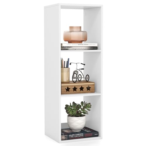 GIANTEX 3-Cube Bookcase, White Cubby Bookshelf w/Back Guardrail & Anti-Tipping Kits, 4-Tier Freestanding Storage Organizer with Shelves, Open Back Display Rack for Living Room, Bedroom, Study - color: White, size: 3-Cube
