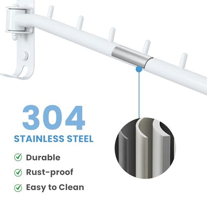Mooche Swing Clothes Hanger Rack, Garment Racks 11.93" Long, White | 180°Rotation Laundry Drying Rack 304 Stainless Steel Space Saving Wall Mounted for Laundry Room Bedroom Balcony - color: White, size: 1 Pack (6 Hooks)