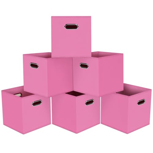 Black Foldable Storage Cubes Bins, Fabric Storage Box Cubes Organizer Baskets with Dual Handles for Home Organizer,Set of 6,(Pink) - color: Pink, size: 6 Pack