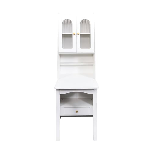 Convertible Desk Wood Folding Desk with Storage Shelves, Fold Out Writing Desk with Bookcase for Small Space Study Room, White - color: A- White