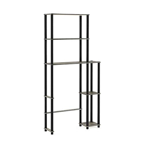 Furinno Turn-N-Tube Over The Toilet Storage, 5 Shelves Bathroom Organizer Space Saver Rack, French Oak Grey/Black | Freestanding Space Saver Bathroom Shelf, Organizers and Storage, for Bathroom, Washroom - color: French Oak/Black, style: Side Rack