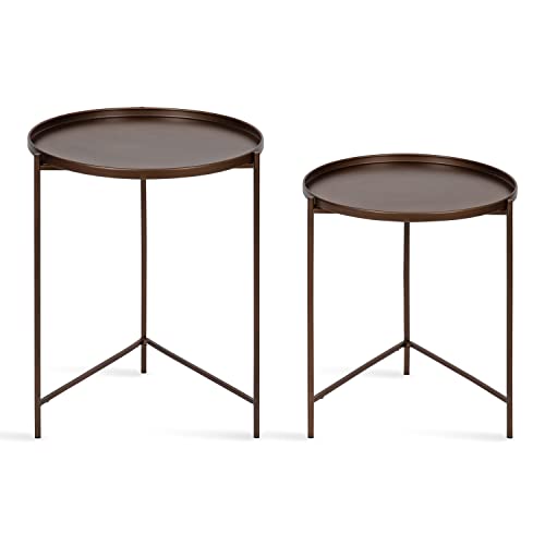 Kate and Laurel Ulani Modern Nesting Side Table; Set of 2; Bronze; Sophisticated Glam End Tables for Storage and Display - color: Bronze
