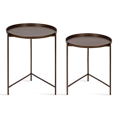 Kate and Laurel Ulani Modern Nesting Side Table; Set of 2; Bronze; Sophisticated Glam End Tables for Storage and Display - color: Bronze