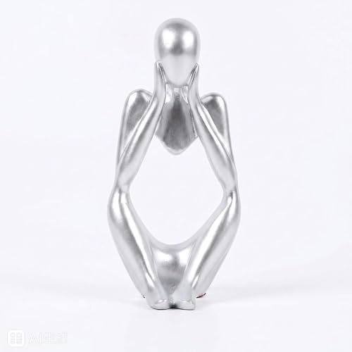 Silver Resin Thinker Statue, Abstract Style Sculpture Figurines for Home Office Bookshelf Desktop Decor, Modern Art Collectible & Great Gifts Ideas - color: Silver