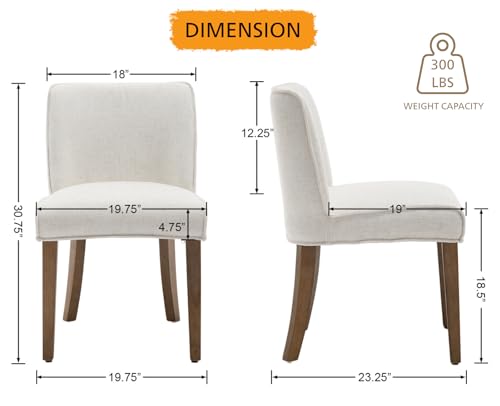 Mid-Century Dining Chairs Set of 4, Linen Fabric Solid White Kitchen Chairs with Walnut Wood Leg Cushioned Back Modern Rustic Side Chairs for Living Room/Kitchen/Dining/Restaurant - color: Linen- White, size: 4 Chairs