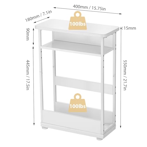 Narrow Side Table,3-Tier Slim End Table with Storage Shelf,Modern Sofa Table Thin Side Table for Narrow and Small Spaces, Skinny Bedside Table Small Nightstand with Magazine Rack Space Saving/White - color: White