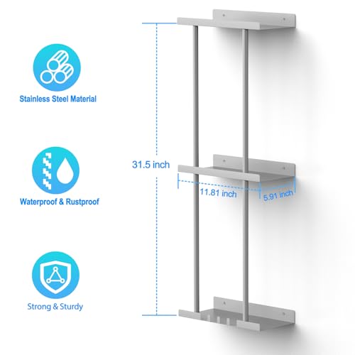 Liuoud Towel Rack for Bathroom, Wall Mounted Bath Towel Holder Storage Organizer for Rolled Towels, Vertical Towel Rack with Shelf Can Holds Up 6 Large Bath Towel (Grey, Larger Size) - color: Grey, size: Larger Size