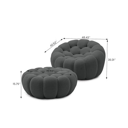 Modular Sectional Sofa,Bubble Couch Set,1 Seater+ Ottoman,Modern Upholstered Bean Bag Sofa Couch Mesh Fabric Lazy Floor Chair Living Roon Sets (Dark Gray) - color: Dark Gray, size: 48"+42"