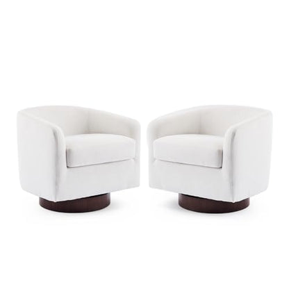 VINGLI 360°Swivel Accent Chairs Set of 2 with Engineered Wood Base and Removable Cushion for Living Room, Bedroom, Curved Back Barrel Chairs for Small Space, Upholstered Bucket Armchairs, Linen Beige - color: Linen-beige