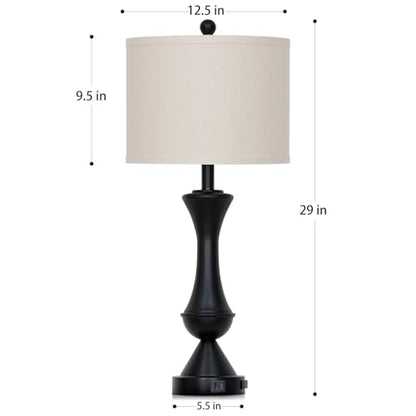 29" Black Tall Table Lamps for Living Room, Touch Control Bedroom Lamp with USB A+C Ports, 3-Way Dimmable Bedside Table Lamps Set of 2, Modern Metal Lamp for Nightstand - color: Black-2Pack