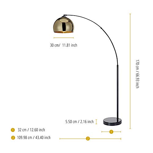 Teamson Home Arquer 66.93" Arc Floor Lamp for Living Rooms, Home Offices, Dining Rooms, Bedrooms with Faux Black Marble Base and Gold Bell Shade - color: Gold