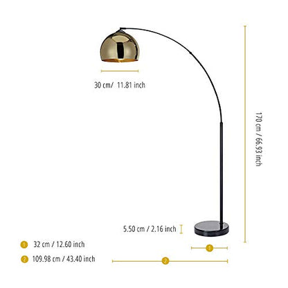 Teamson Home Arquer 66.93" Arc Floor Lamp for Living Rooms, Home Offices, Dining Rooms, Bedrooms with Faux Black Marble Base and Gold Bell Shade - color: Gold