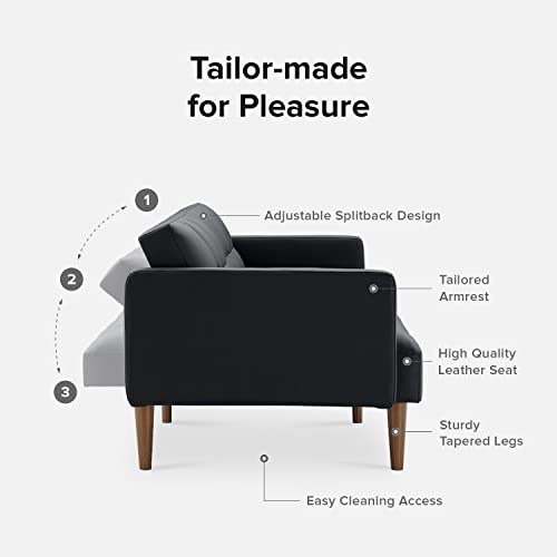 mopio 76.4" Futon Sofa Bed Tufted Styled, Sleeper Couch (Midnight Black PU) | Easy-clean surface reclines flat for visitors; a space-smart mid-century silhouette works anywhere. - color: Aaron Pu, Midnight Black