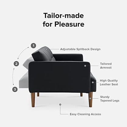 mopio 76.4" Futon Sofa Bed Tufted Styled, Sleeper Couch (Midnight Black PU) | Easy-clean surface reclines flat for visitors; a space-smart mid-century silhouette works anywhere. - color: Aaron Pu, Midnight Black