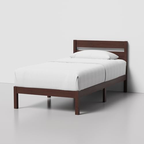 LIFEMENT Twin Bed Frame with Headboard Classic Wood Platform, Noise Free, Under Bed Storage, No Box Spring Needed, Easy Assembly, Walnut - size: Twin