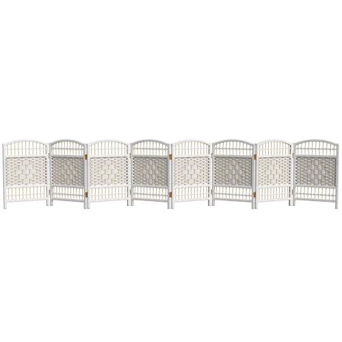 Red Lantern 2 ft. Short Fiber Weave Folding Screen - White - 8 Panels - color: White, size: 8 Panel