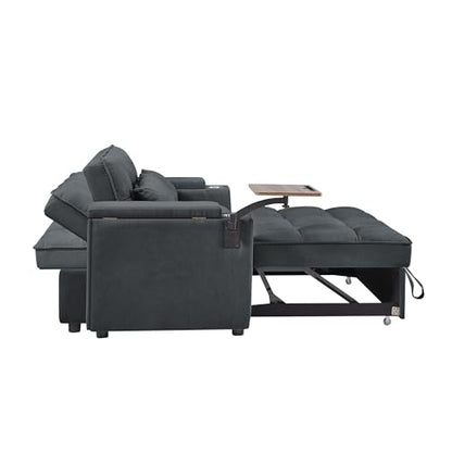 65'' 3-in-1 Folding Convertible Sofa Bed, Pullout Sofa, Modern Chenille Fabric, 360° Swivel Side Table, Easy Assembly, Perfect for Living Room, Grey - color: 1107-dark Grey