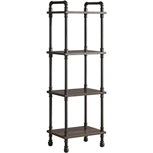 IBUYKE Industrial Pipe Ladder Shelf,4-Tier Vintage Style Book Shelf,Free Standing Units,Display Rack and Storage Organizer for Living Room,Bedroom,Kitchen,Black Grey UTMJ404G