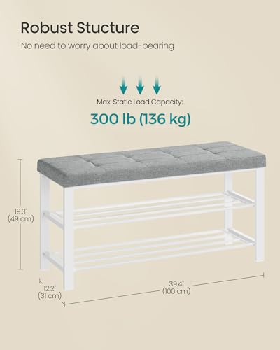 SONGMICS Shoe Bench, Storage Bench, Entryway Bench with Cushion | Shoe Shelf with Seat, Space-Saving, Modern Style, 39.4"W, Dove Gray and Cloud White ULBS579W01 - color: Dove Gray + Cloud White, size: 39.4"W