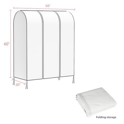 Zilink Garment Rack Cover Clothes Rack Cover Wardrobe Cover 50 in, White | Dustproof, Breathable, 2 Durable Zippers, Garment Bags Protector for Garment Rack (Rack Not Included) - size: 50"L x 20"W x 60"H - White