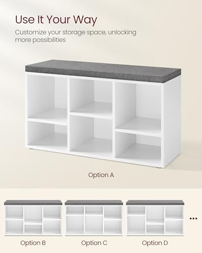 VASAGLE Shoe Bench with Cushion, Shoe Storage Bench with 6 Compartments and 3 Adjustable Shelves, Entryway Bench with Padded Seat, for Bedroom, Closet, Living Room, White ULHS23WT - color: White, style: Without Storage Box