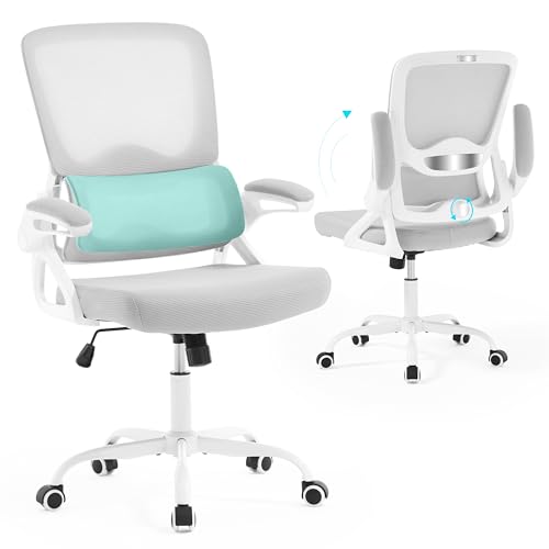 Ergonomic Office Chair,Mesh Office Chair with Lumbar Support,Mid Back Desk Chair with Flip-up Arms,400 lbs Comfy Computer Chair for Home Office (Light Grey) - color: Light Grey