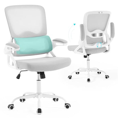 Ergonomic Office Chair,Mesh Office Chair with Lumbar Support,Mid Back Desk Chair with Flip-up Arms,400 lbs Comfy Computer Chair for Home Office (Light Grey) - color: Light Grey