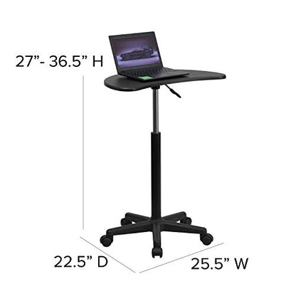 Flash Furniture Eve Sit to Stand Mobile Laptop Desk/Speaker's Lectern with Wheels, Modern Height-Adjustable Portable Standing Computer Desk, Black | Heavy Duty Nylon Base, Dual Wheel Casters - color: Black