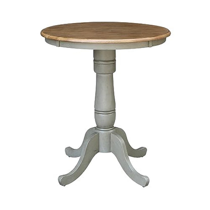 IC INTERNATIONAL CONCEPTS 30" Round Top Counter Height Pedestal Dining Table, 34.9" High, Distressed Hickory/Stone - color: Distressed Hickory-s