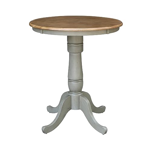 IC INTERNATIONAL CONCEPTS 30" Round Top Counter Height Pedestal Dining Table, 34.9" High, Distressed Hickory/Stone - color: Distressed Hickory-s