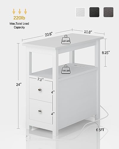 End Table with Charging Station, Side Table with 2 Drawer & USB Ports & Power Outlets, Nightstand for Small Spaces, Bedside Tables for Living Room White - color: White
