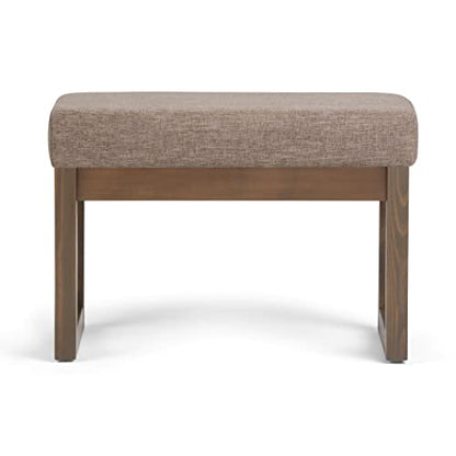 SIMPLIHOME Milltown 27" Wide Linen Look Rectangle Ottoman in Fawn Brown | Contemporary upholstered ottoman with a cushioned seat for extra seating in the bedroom; footstool, footrest or bench. - color: Fawn Brown, style: Small Ottoman Bench